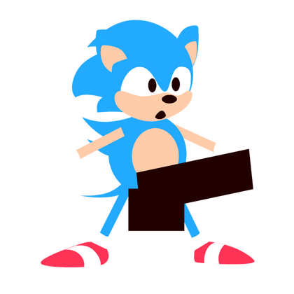 "The game is still under (re)development so here is a rough approximation of the general game character". The illustration is a rough vector sketch of Classic Sonic with censor boxes indicating arousal.