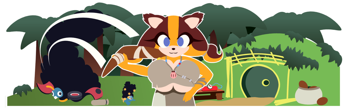 Illustration of Sticks at her burrow, proudly defeating a Motobug